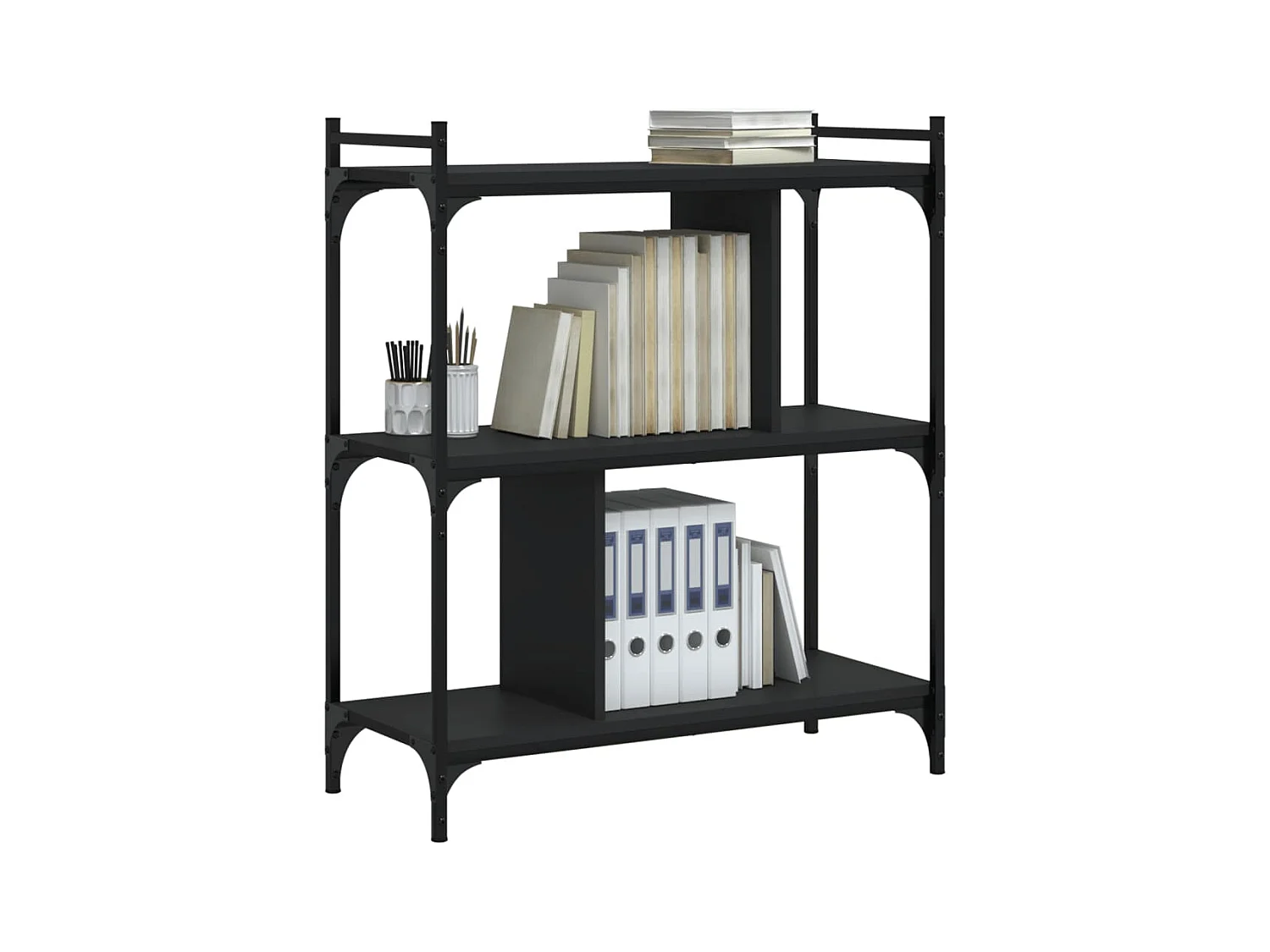 Libreria | Scaffale | Mobile di stoccaggio Nera 3 Ripiani 76x32x88 cm Legno Multistrato