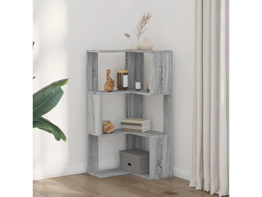 Bibliothèque d'angle | Etagère de rangement | Meuble de rangement à 3 niveaux sonoma gris bois d'ingénierie