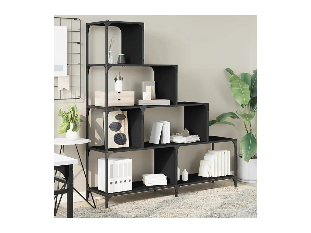 Bibliothèque | Etagère de rangement | Meuble de rangement à 4 niveaux noir 139x33,5x149 cm bois d'ingénierie