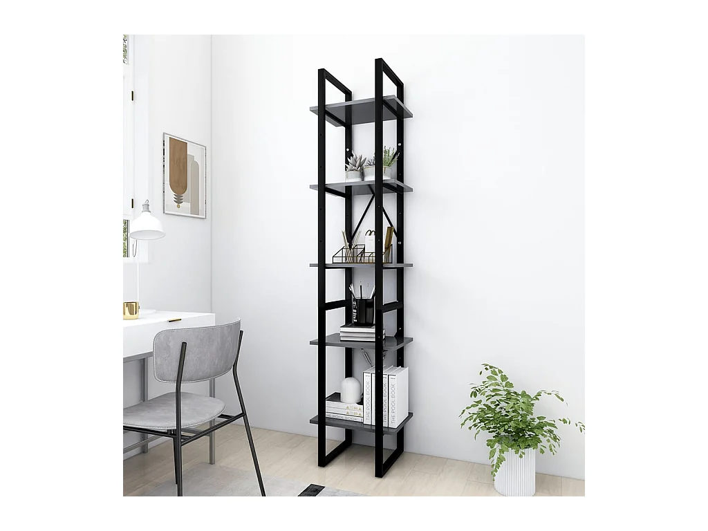 Bibliothèque | Etagère de rangement | Meuble de rangement à 5 niveaux Gris 40x30x175 cm Bois ingénierie