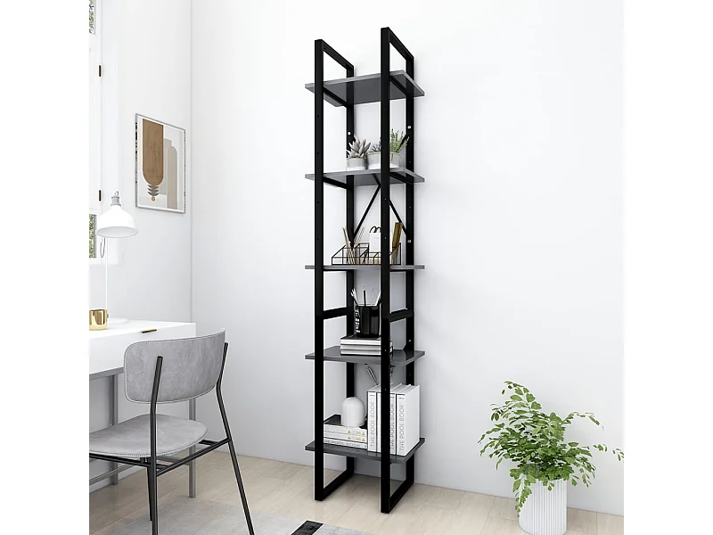Bibliothèque | Etagère de rangement | Meuble de rangement à 5 niveaux Gris 40x30x175 cm Bois ingénierie