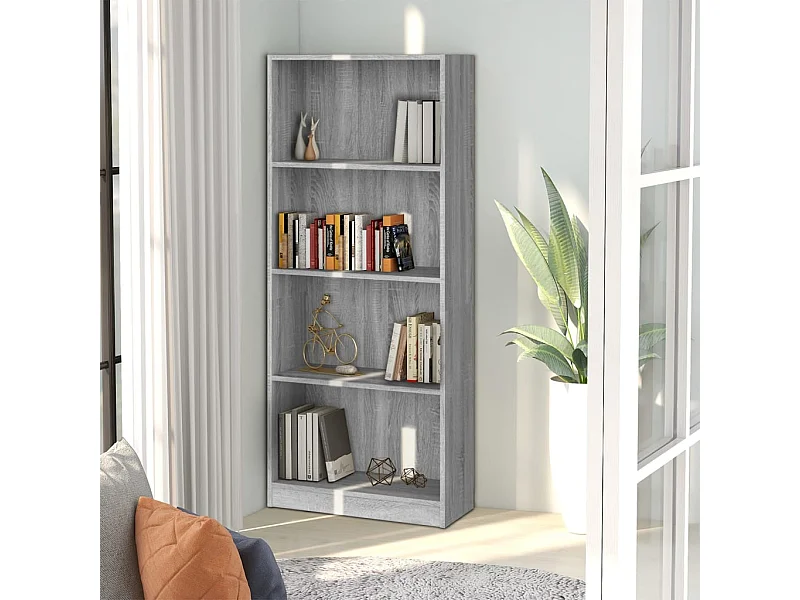 Bibliothèque | Etagère de rangement | Meuble de rangement 4 niveaux Sonoma gris 60x24x142 cm