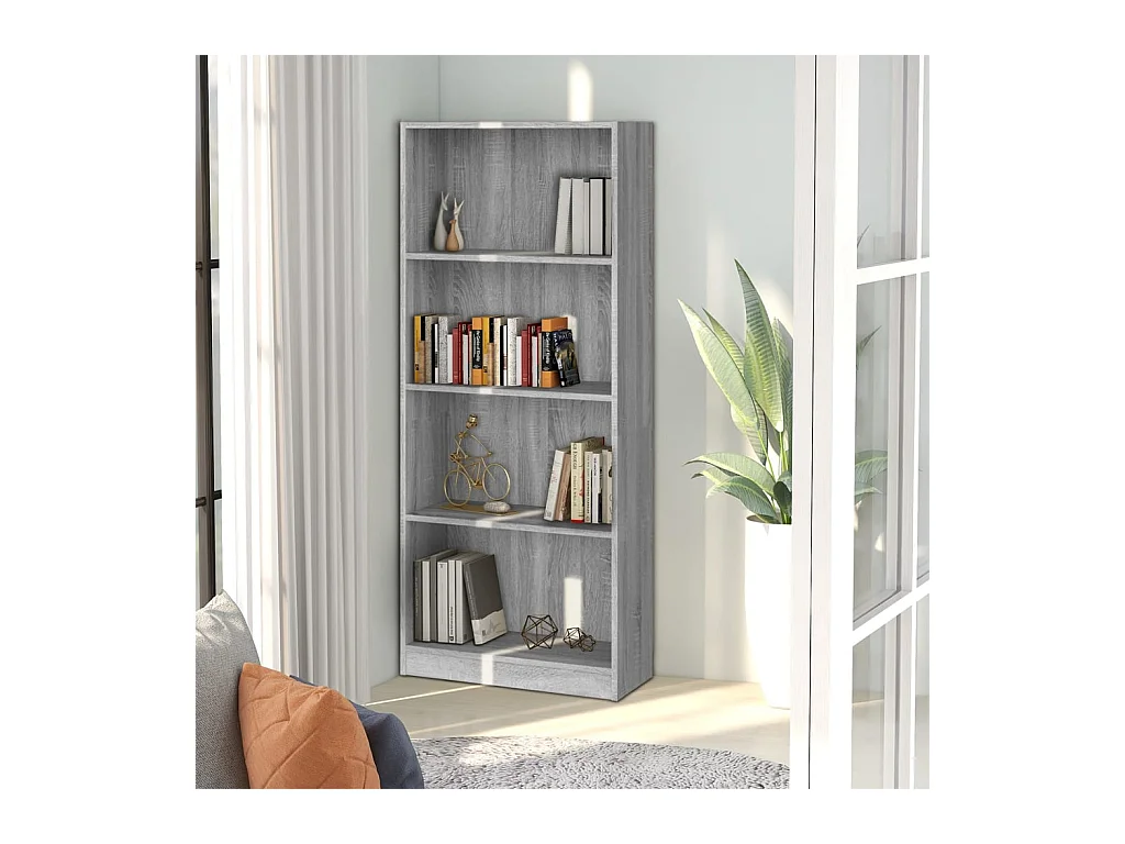 Bibliothèque | Etagère de rangement | Meuble de rangement 4 niveaux Sonoma gris 60x24x142 cm