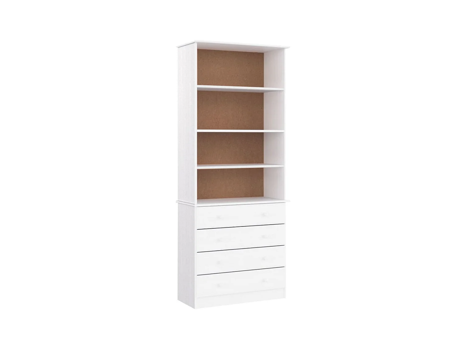 Bibliothèque | Etagère de rangement | Meuble de rangement tiroirs ALTA blanc 77x35x186,5cm bois massif pin