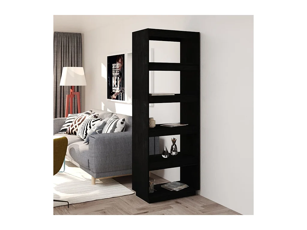 Libreria | Scaffale | Mobile di stoccaggio Divisorio Nero 60x35x167 cm in Legno Massello di Pino