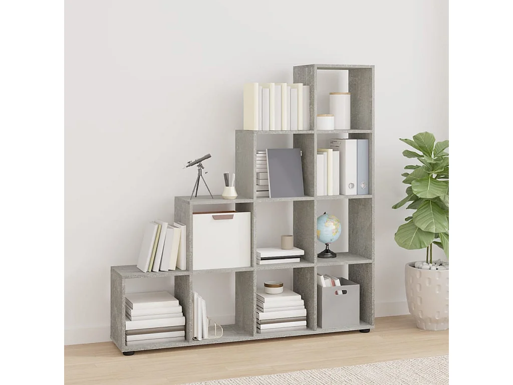 Libreria | Scaffale | Mobile di stoccaggio a Scala Grigio Cemento 142 cm in Legno Multistrato