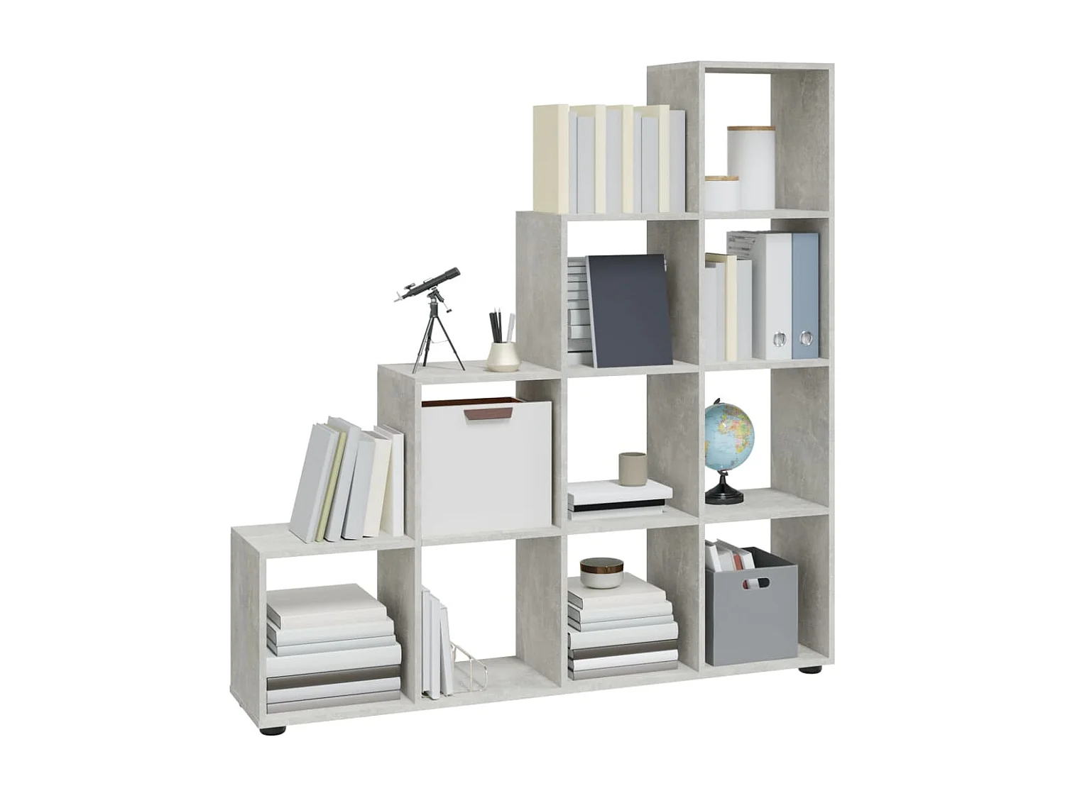 Libreria | Scaffale | Mobile di stoccaggio a Scala Grigio Cemento 142 cm in Legno Multistrato