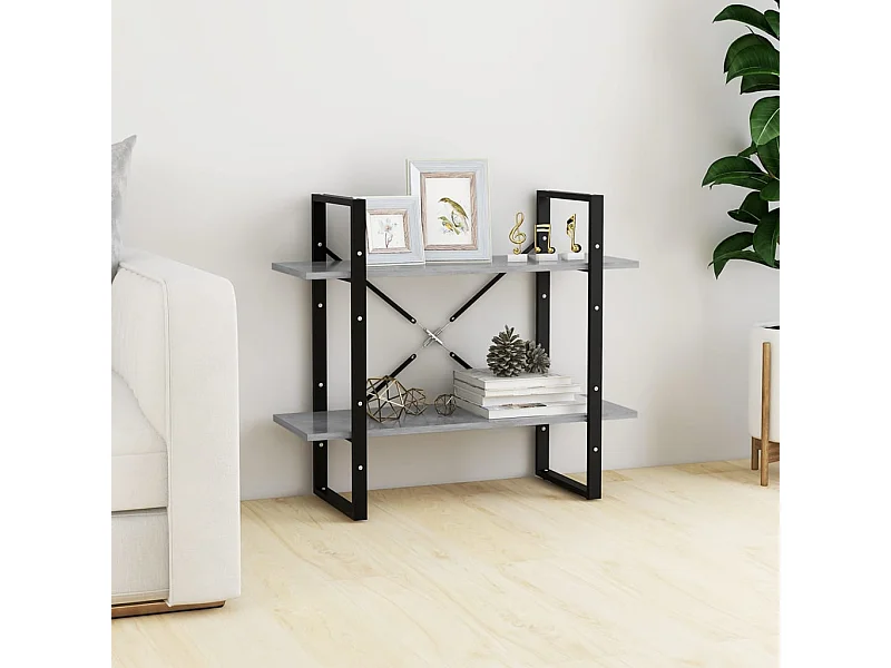 Bibliothèque | Etagère de rangement | Meuble de rangement à 2 niveaux Gris béton 80x30x70 cm bois ingénierie