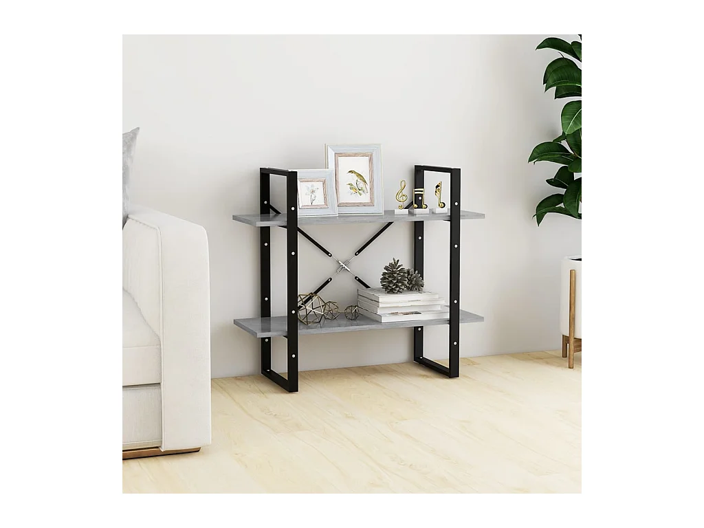 Bibliothèque | Etagère de rangement | Meuble de rangement à 2 niveaux Gris béton 80x30x70 cm bois ingénierie