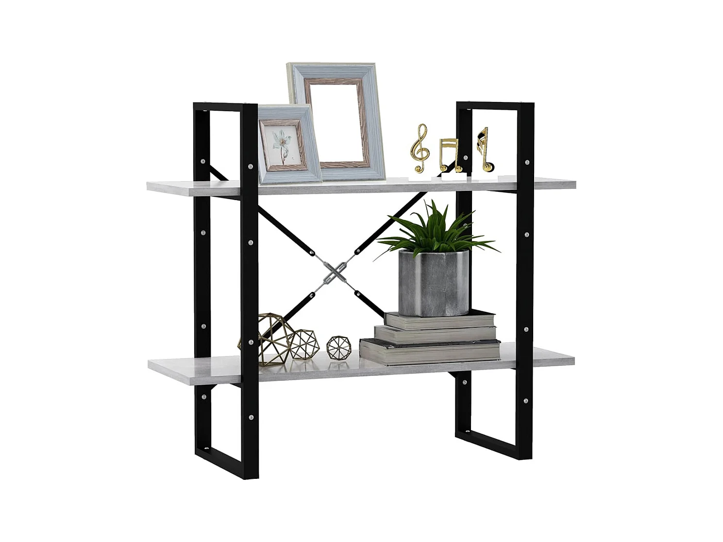 Bibliothèque | Etagère de rangement | Meuble de rangement à 2 niveaux Gris béton 80x30x70 cm bois ingénierie