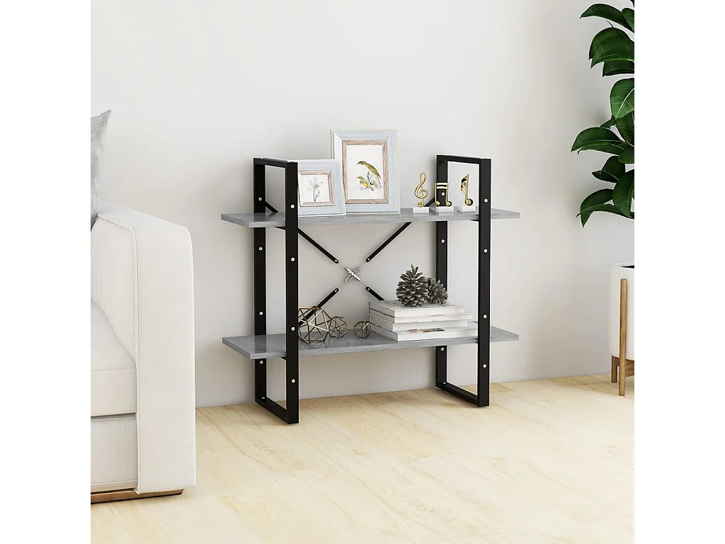 Bibliothèque | Etagère de rangement | Meuble de rangement à 2 niveaux Gris béton 80x30x70 cm bois ingénierie