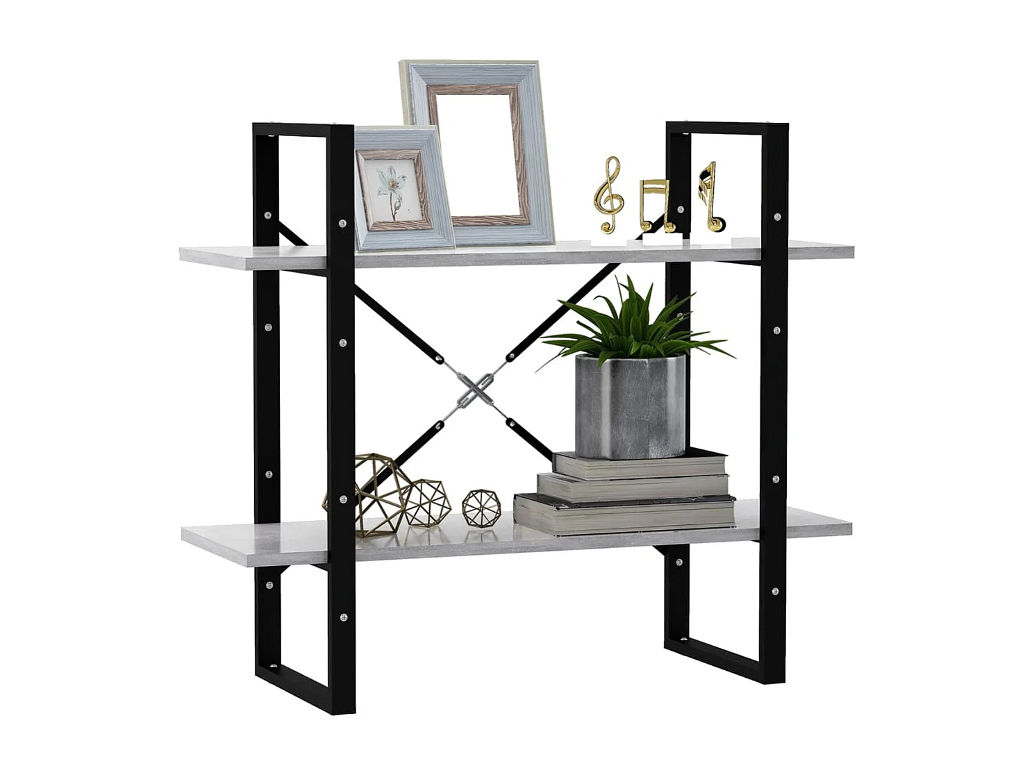 Bibliothèque | Etagère de rangement | Meuble de rangement à 2 niveaux Gris béton 80x30x70 cm bois ingénierie