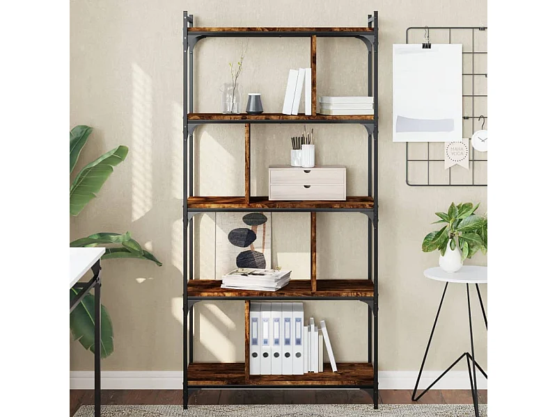 Bibliothèque | Etagère de rangement | Meuble de rangement 5 niveaux chêne fumé 76x32x158cm bois d'ingénierie