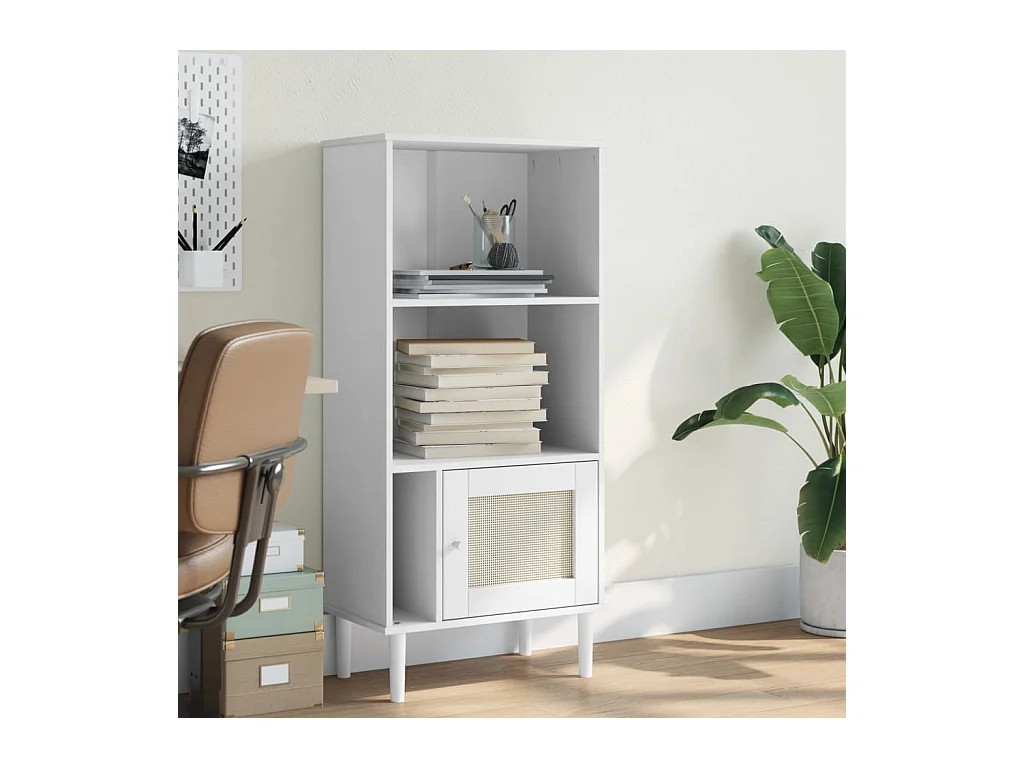 Bibliothèque | Etagère de rangement | Meuble de rangement SENJA aspect de rotin blanc bois massif de pin