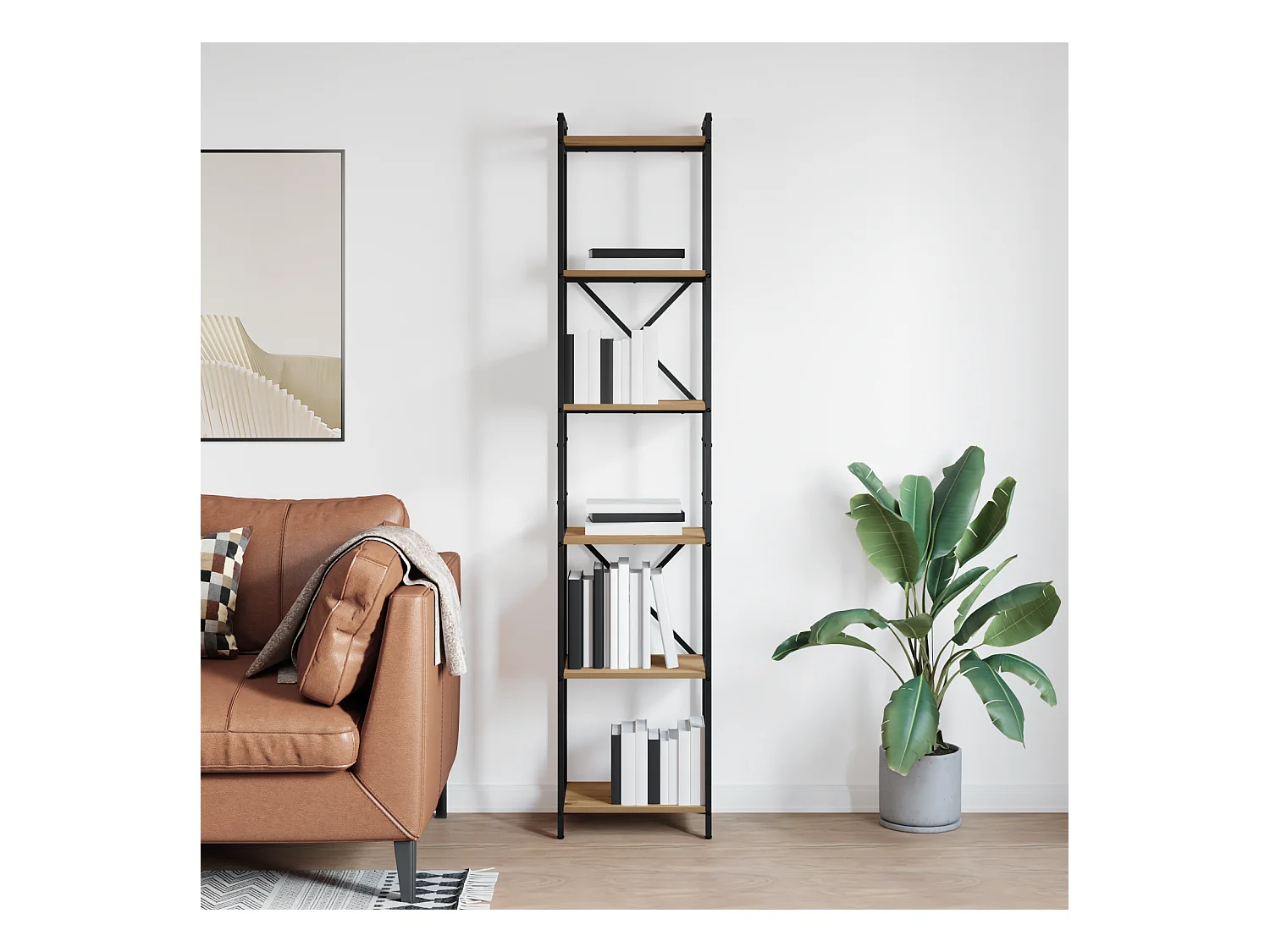 Bibliothèque | Etagère de rangement | Meuble de rangement chêne artisanal 40 x 30 x 188 cm Bois d'ingénierie