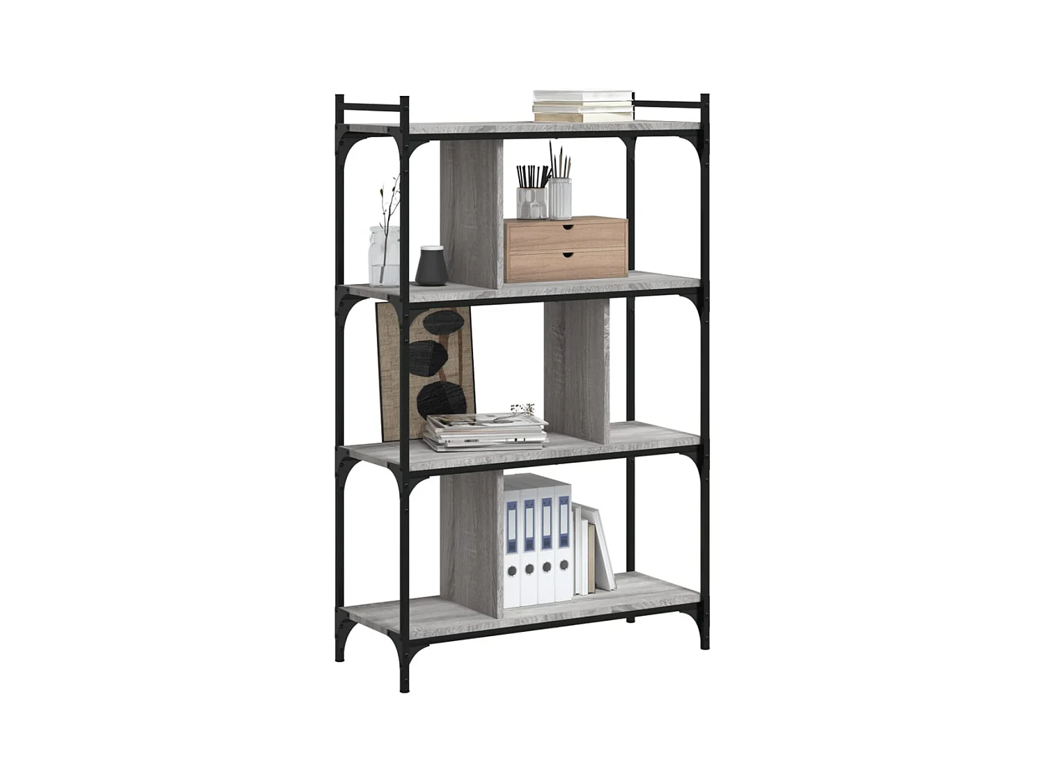 Bibliothèque | Etagère de rangement | Meuble de rangement à 4 niveaux sonoma gris 76x32x123 cm