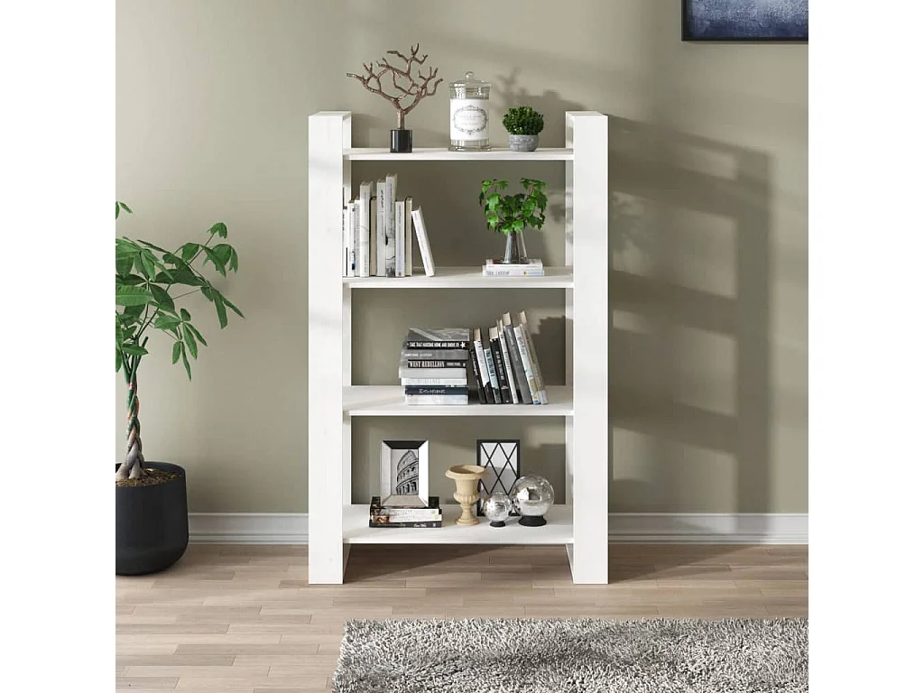 Libreria | Scaffale | Mobile di stoccaggio Divisorio Bianco 80x35x125 cm Legno Massello di Pino