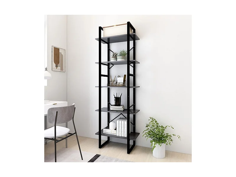 Bibliothèque | Etagère de rangement | Meuble de rangement à 5 niveaux Gris 60x30x175 cm Bois ingénierie