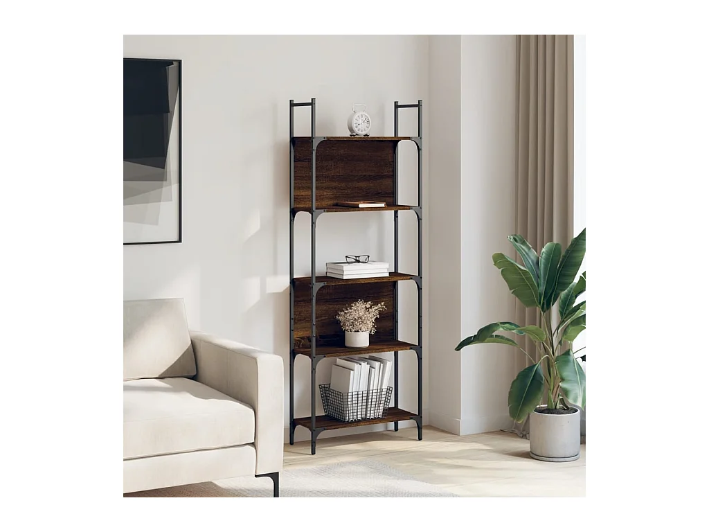 Bibliothèque | Etagère de rangement | Meuble de rangement à 5 niveaux chêne marron 60,5x24x166,5 cm