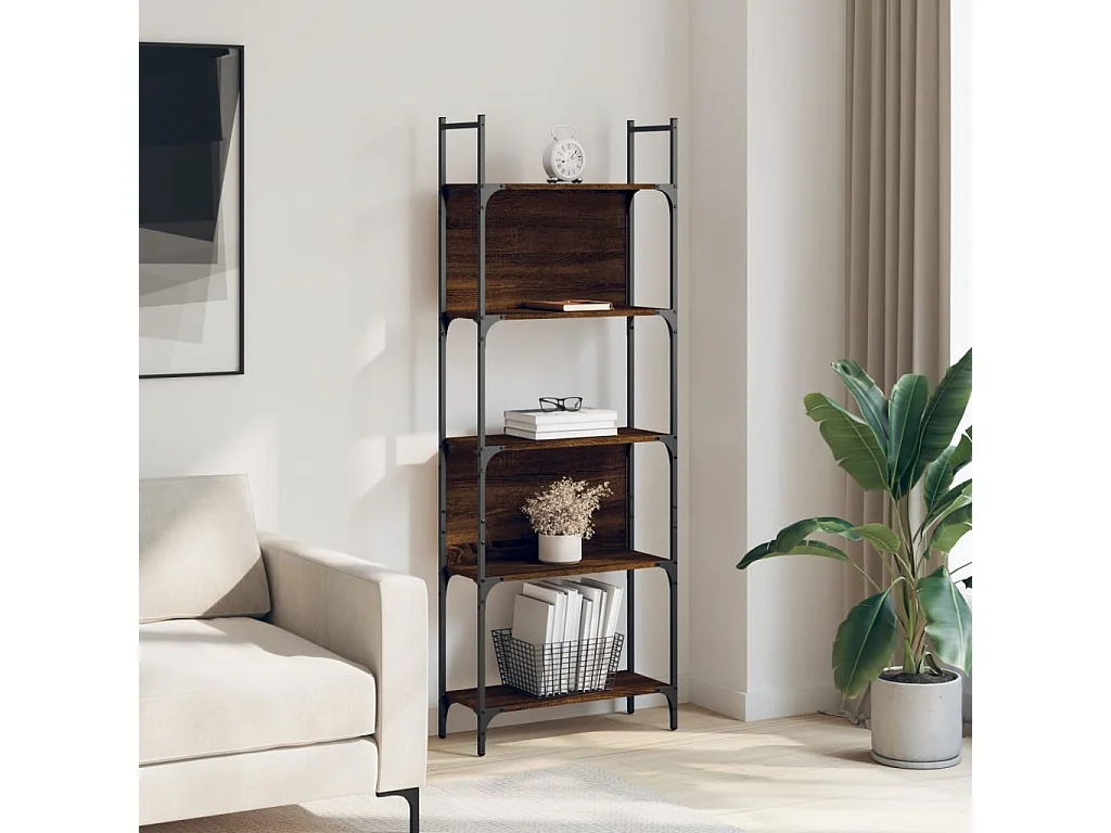 Bibliothèque | Etagère de rangement | Meuble de rangement à 5 niveaux chêne marron 60,5x24x166,5 cm