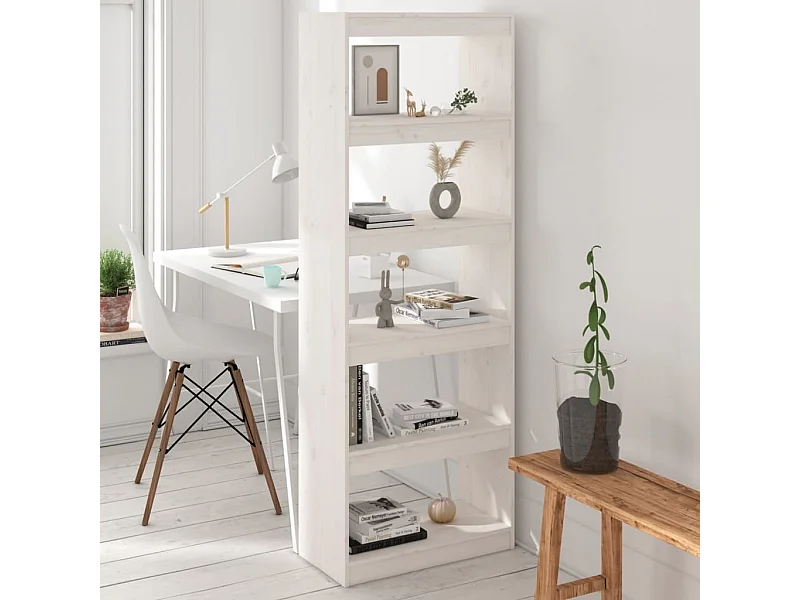Libreria | Scaffale | Mobile di stoccaggio Divisorio Bianco 60x30x167,5 cm in Massello di Pino