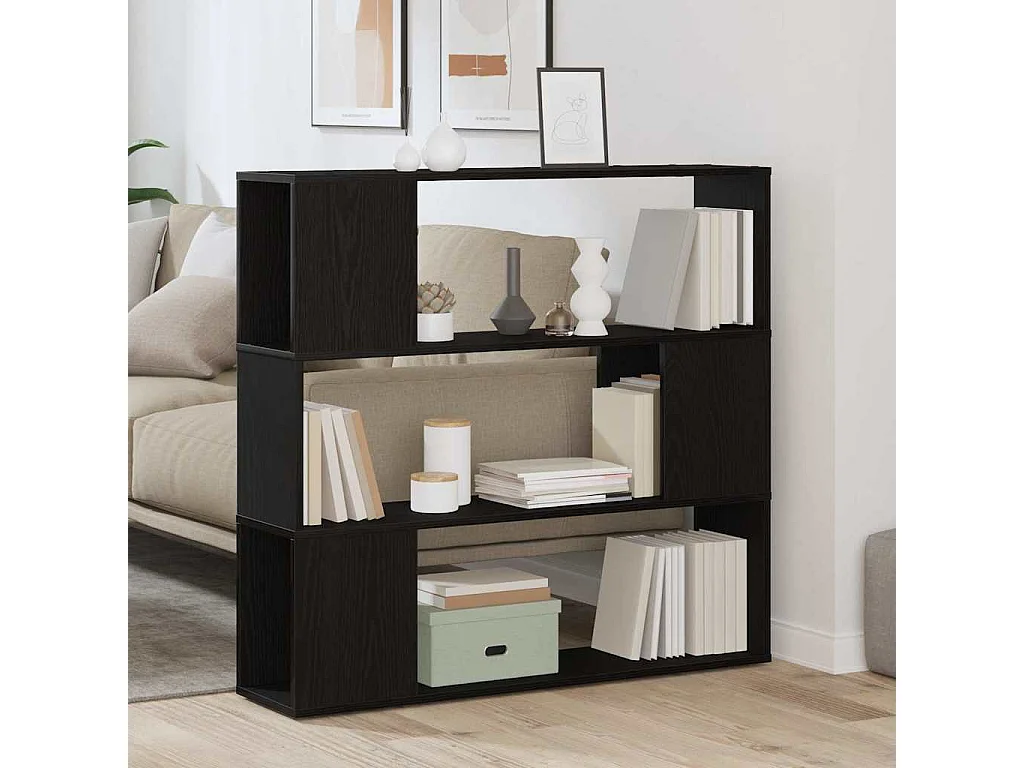 Bibliothèque | Etagère de rangement | Meuble de rangement en noir et chêne, 100x24x94 cm, en bois d'ingénierie