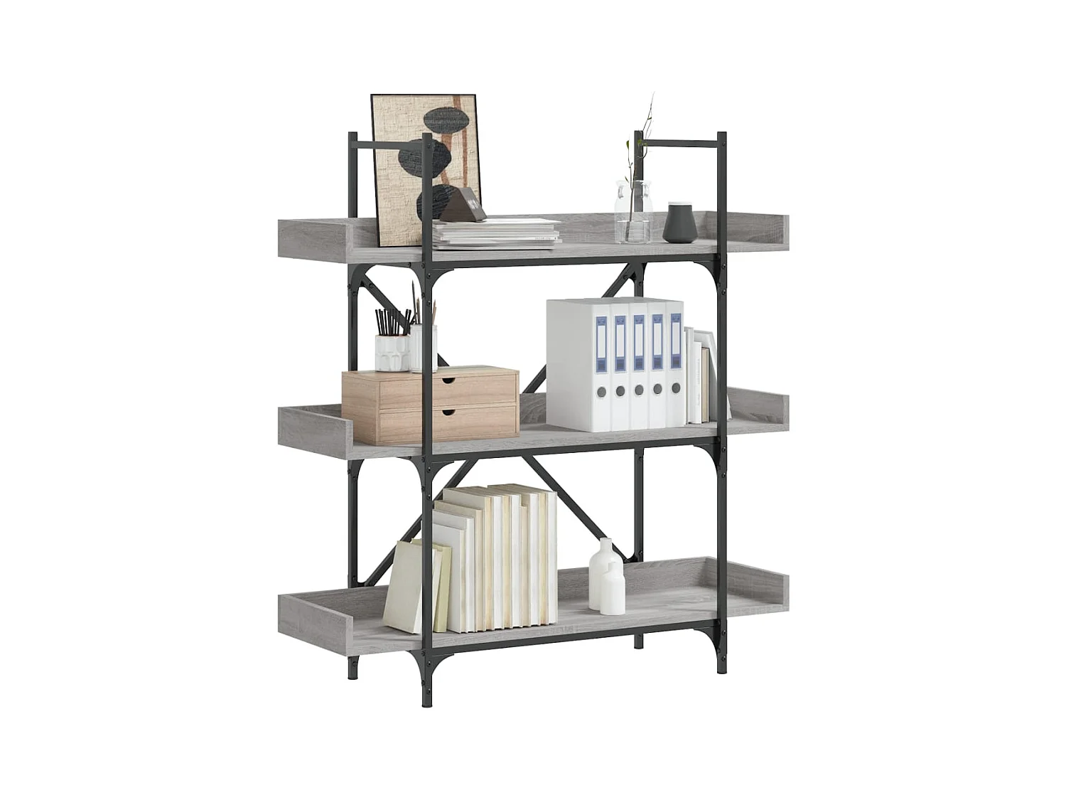 Bibliothèque | Etagère de rangement | Meuble de rangement à 3 niveaux sonoma gris 100x33x108,5 cm