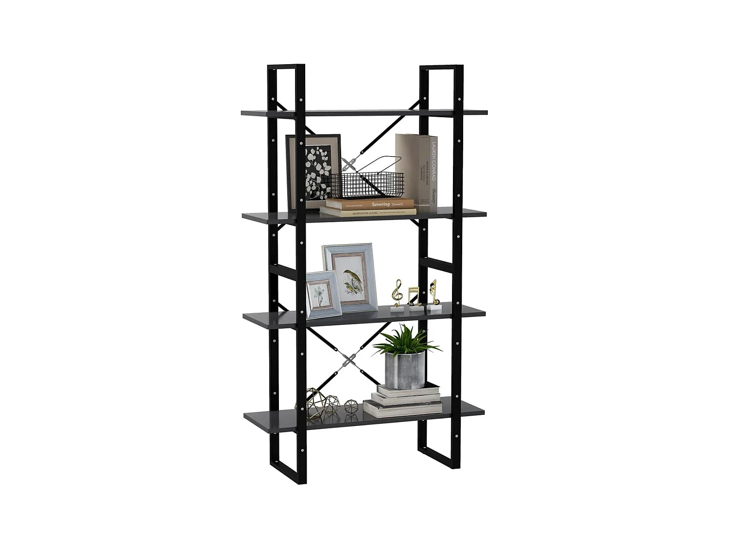 Bibliothèque | Etagère de rangement | Meuble de rangement à 4 niveaux gris 80x30x140 cm bois d'ingénierie