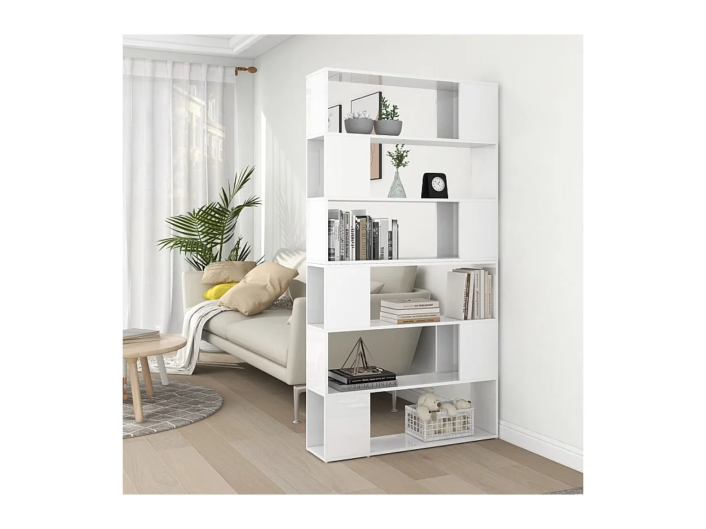 Libreria | Scaffale | Mobile di stoccaggio Divisorio Stanza Bianco Lucido 100x24x188 cm