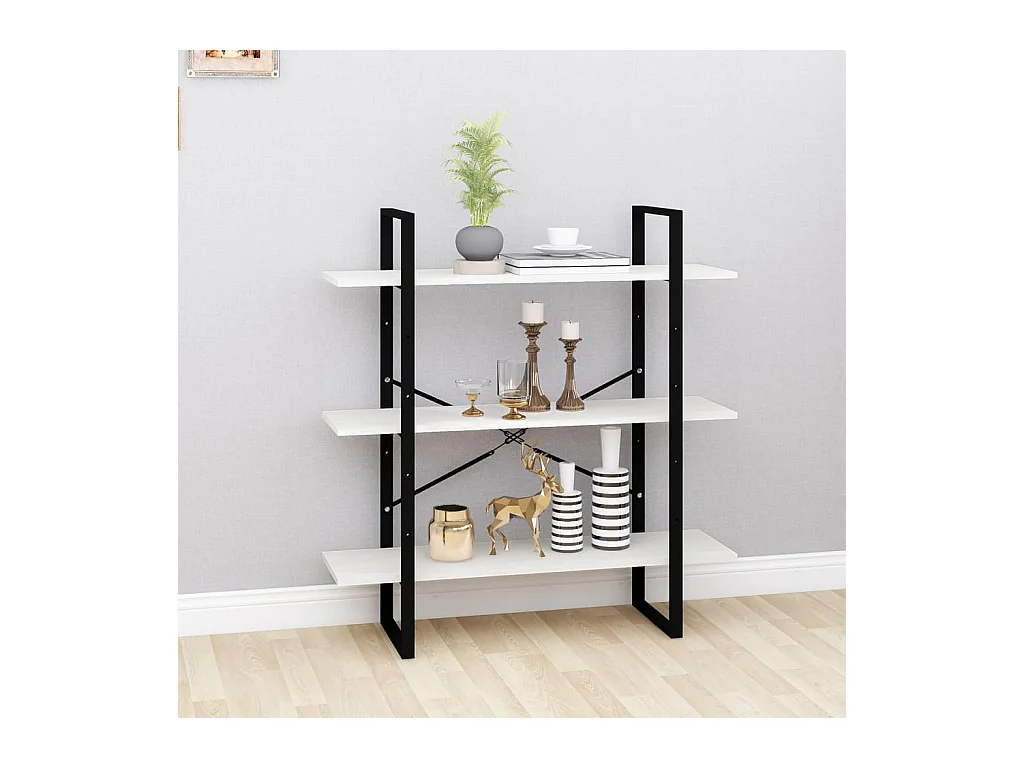 Bibliothèque | Etagère de rangement | Meuble de rangement à 3 niveaux Blanc 100x30x105 cm Bois de pin massif