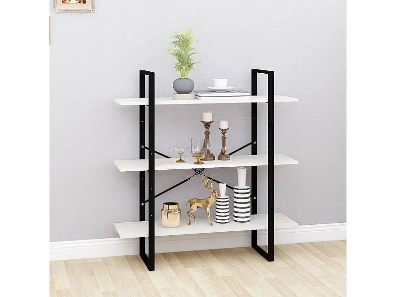 Bibliothèque | Etagère de rangement | Meuble de rangement à 3 niveaux Blanc 100x30x105 cm Bois de pin massif