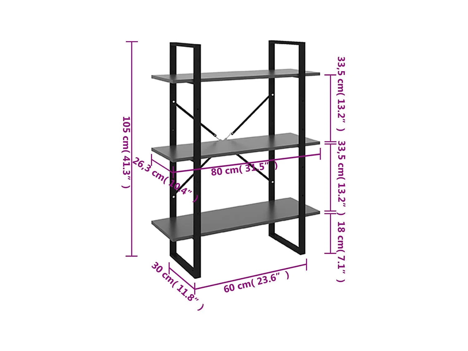 Bibliothèque | Etagère de rangement | Meuble de rangement gris 80x30x105 cm bois d'ingénierie
