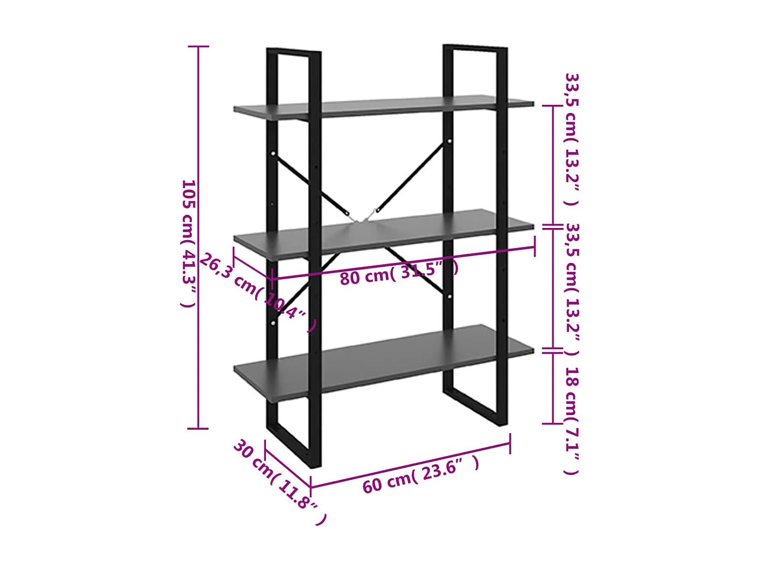 Bibliothèque | Etagère de rangement | Meuble de rangement gris 80x30x105 cm bois d'ingénierie