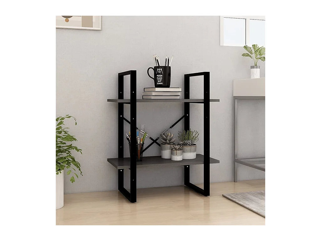 Bibliothèque | Etagère de rangement | Meuble de rangement à 2 niveaux Gris 60x30x70 cm Bois de pin massif