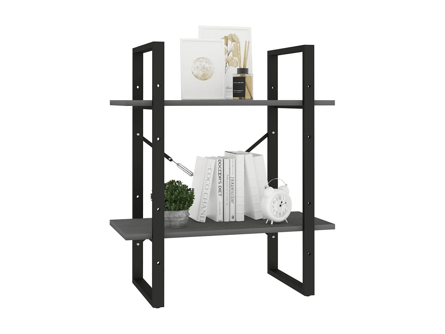 Bibliothèque | Etagère de rangement | Meuble de rangement à 2 niveaux Gris 60x30x70 cm Bois de pin massif