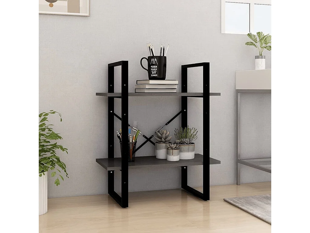 Bibliothèque | Etagère de rangement | Meuble de rangement à 2 niveaux Gris 60x30x70 cm Bois de pin massif