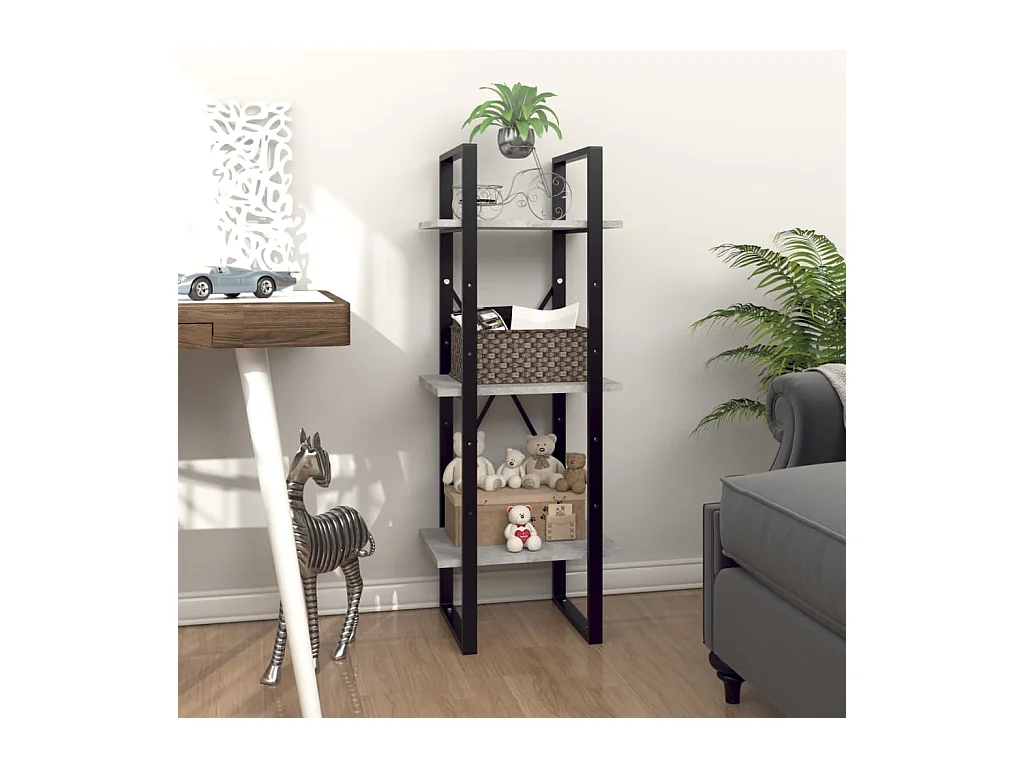 Bibliothèque | Etagère de rangement | Meuble de rangement à 3 niveaux gris béton 40x30x105cm bois ingénierie