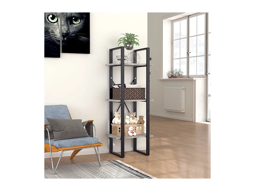 Bibliothèque | Etagère de rangement | Meuble de rangement à 3 niveaux gris béton 40x30x105cm bois ingénierie