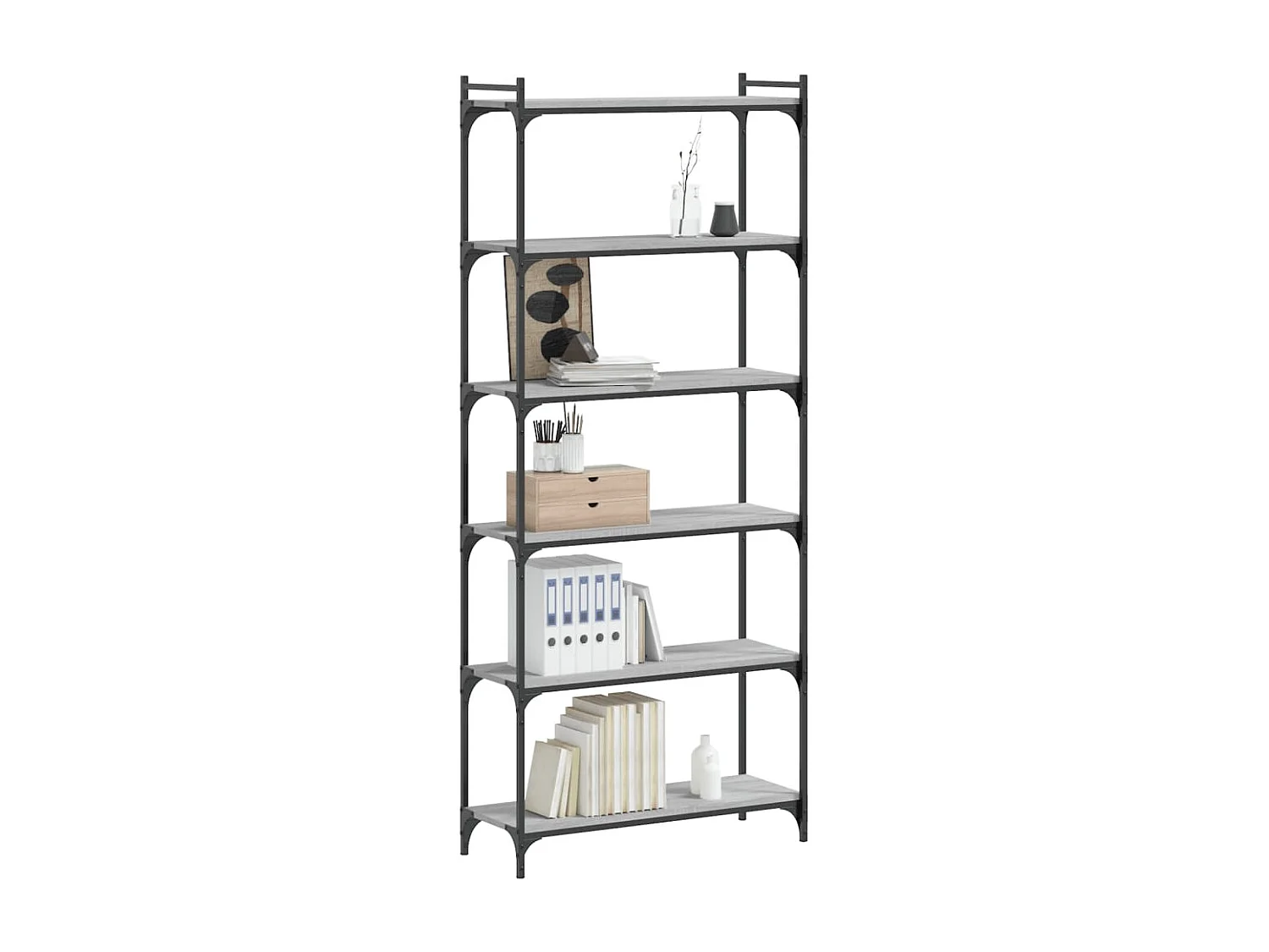 Libreria | Scaffale | Mobile di stoccaggio 6 Ripiani Grigio Sonoma 80x30x188cm Legno Multistrato