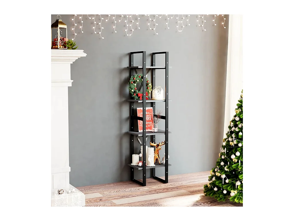 Bibliothèque | Etagère de rangement | Meuble de rangement à 4 niveaux Gris 40x30x140 cm Bois de pin massif