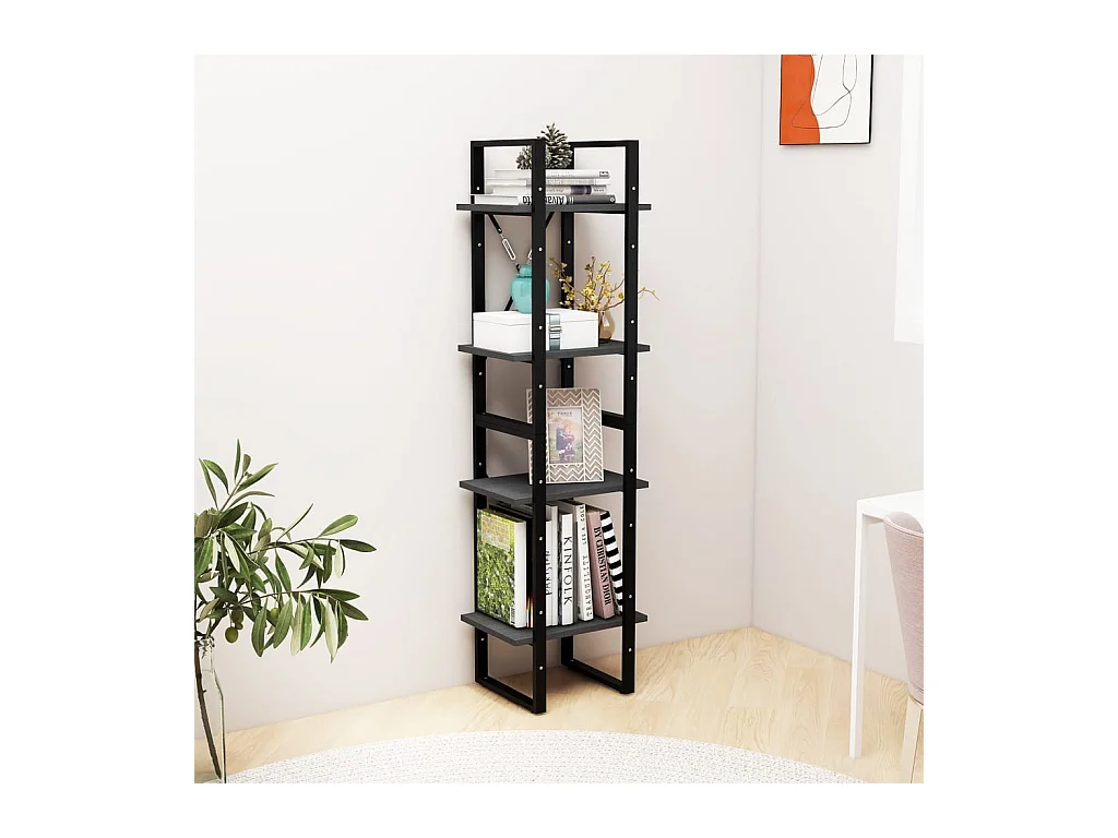 Bibliothèque | Etagère de rangement | Meuble de rangement à 4 niveaux Gris 40x30x140 cm Bois de pin massif