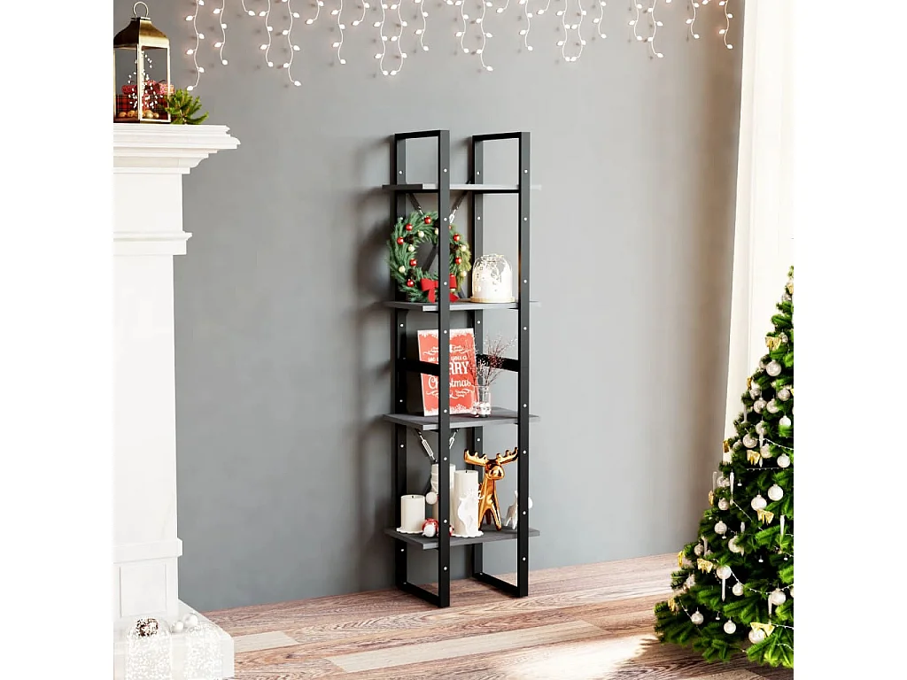 Bibliothèque | Etagère de rangement | Meuble de rangement à 4 niveaux Gris 40x30x140 cm Bois de pin massif