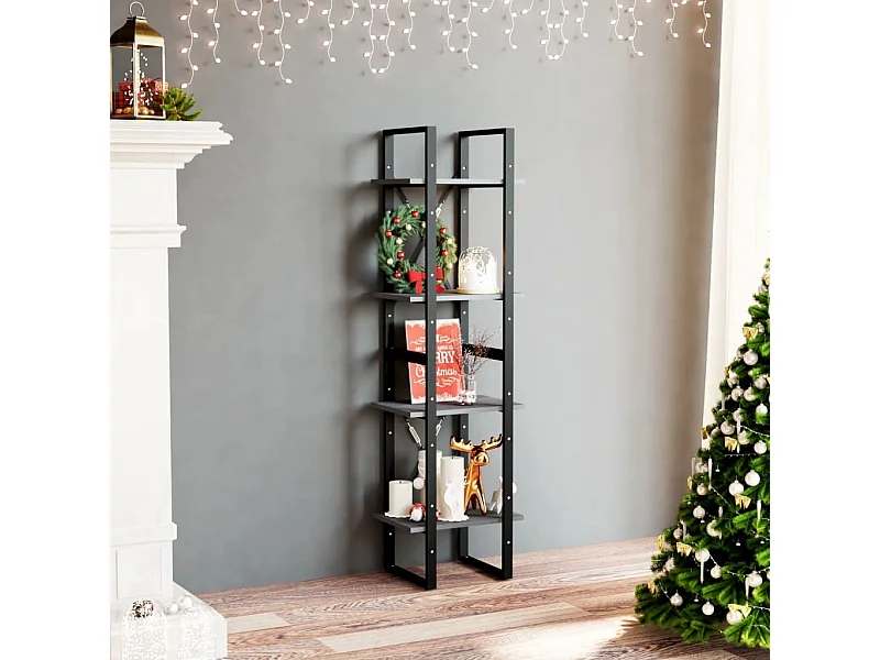 Libreria | Scaffale | Mobile di stoccaggio a 4 Ripiani Grigia 40x30x140 cm in Massello di Pino