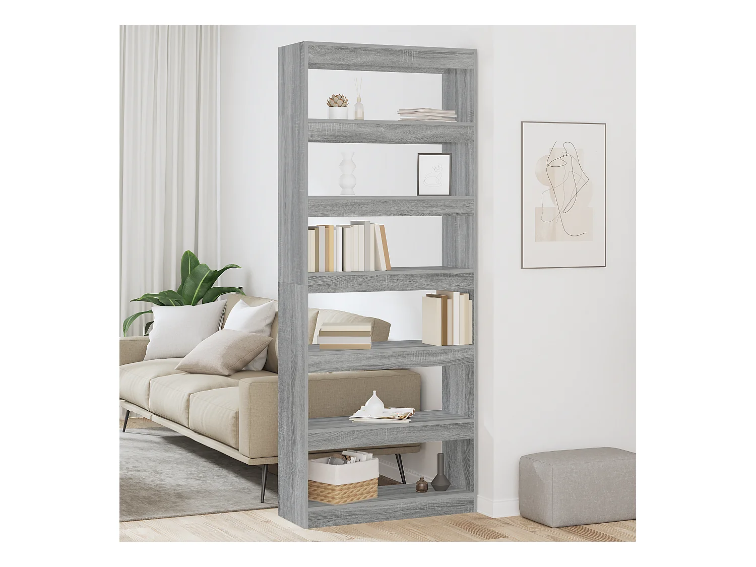 Bibliothèque | Etagère de rangement | Meuble de rangement Sonoma gris 80 x 30 x 198 cm Bois d'ingénierie