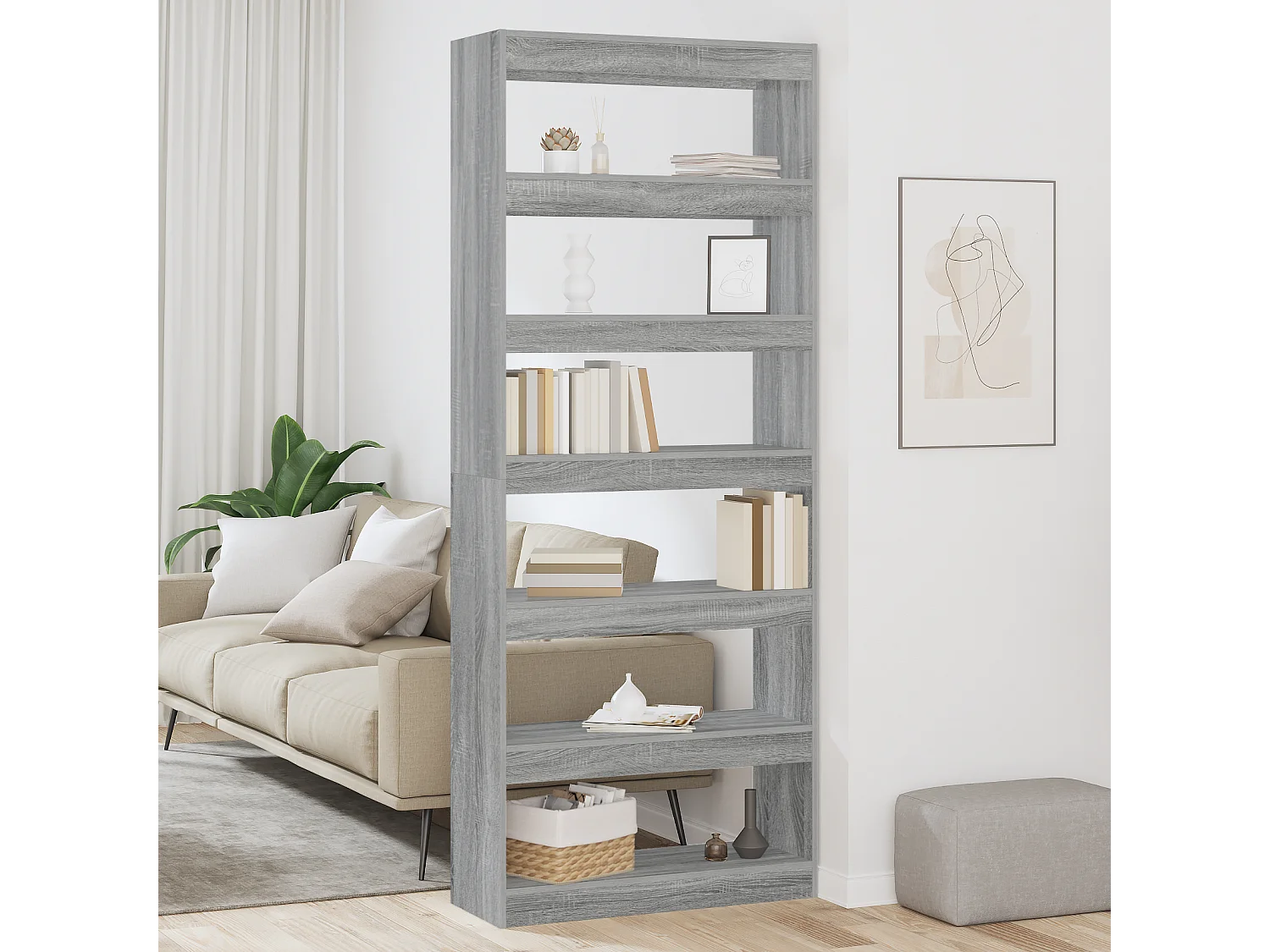 Bibliothèque | Etagère de rangement | Meuble de rangement Sonoma gris 80 x 30 x 198 cm Bois d'ingénierie