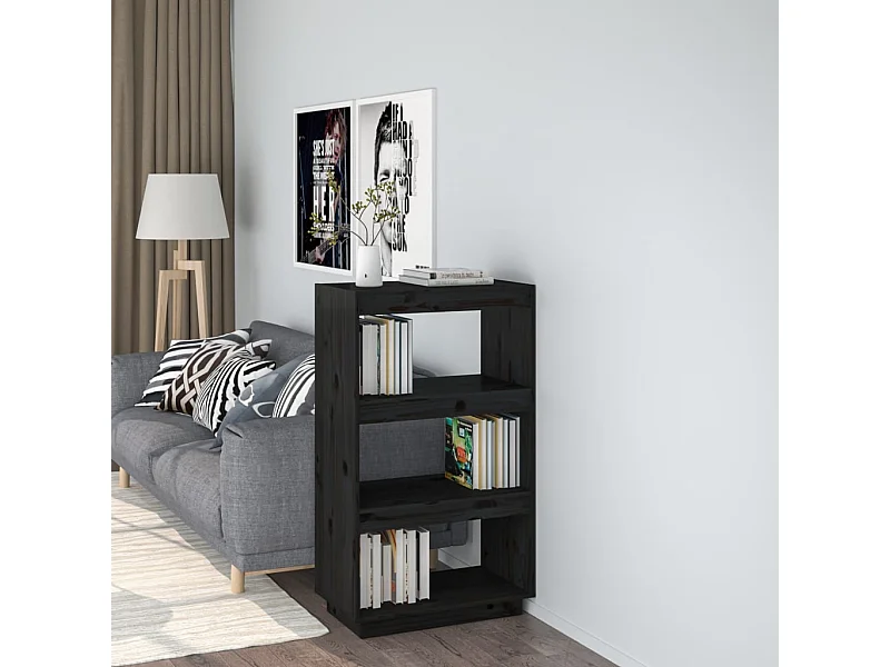 Libreria | Scaffale | Mobile di stoccaggio Divisorio Nero 60x35x103 cm in Legno Massello di Pino