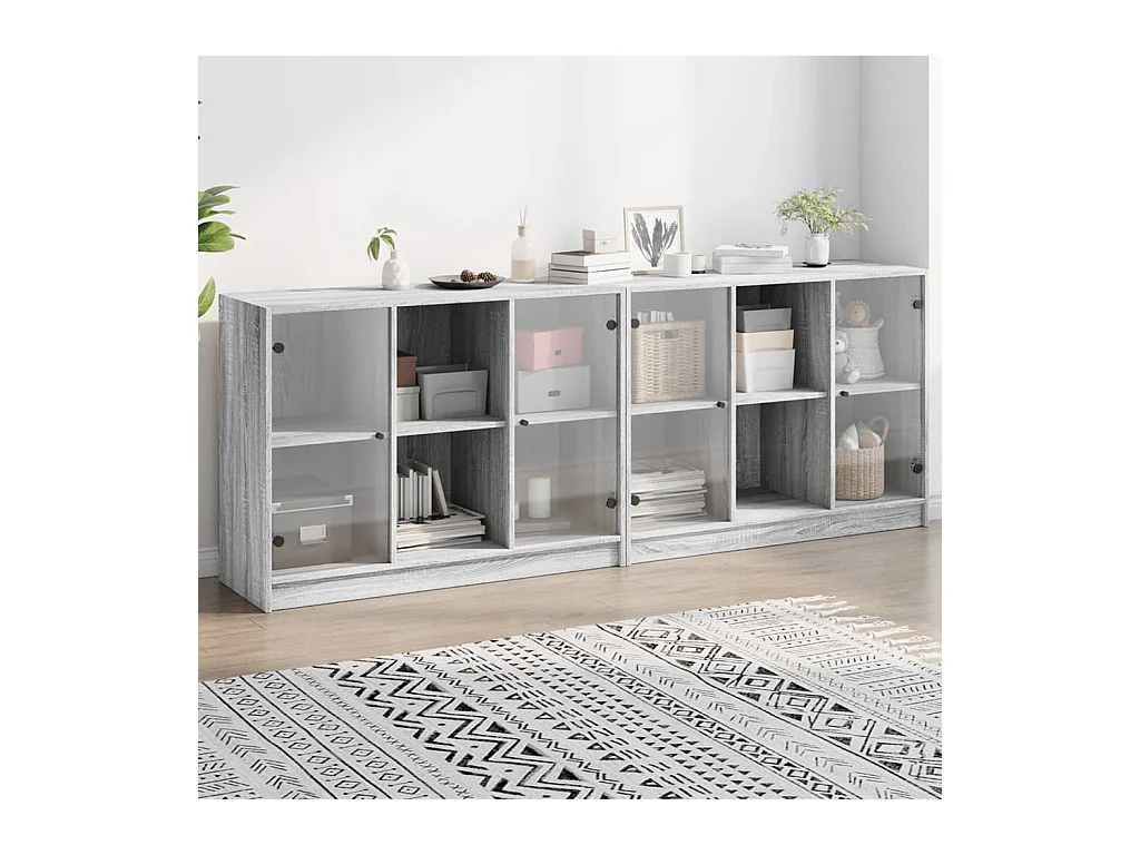 Bibliothèque | Etagère de rangement | Meuble de rangement avec portes sonoma gris 204x37x75 cm