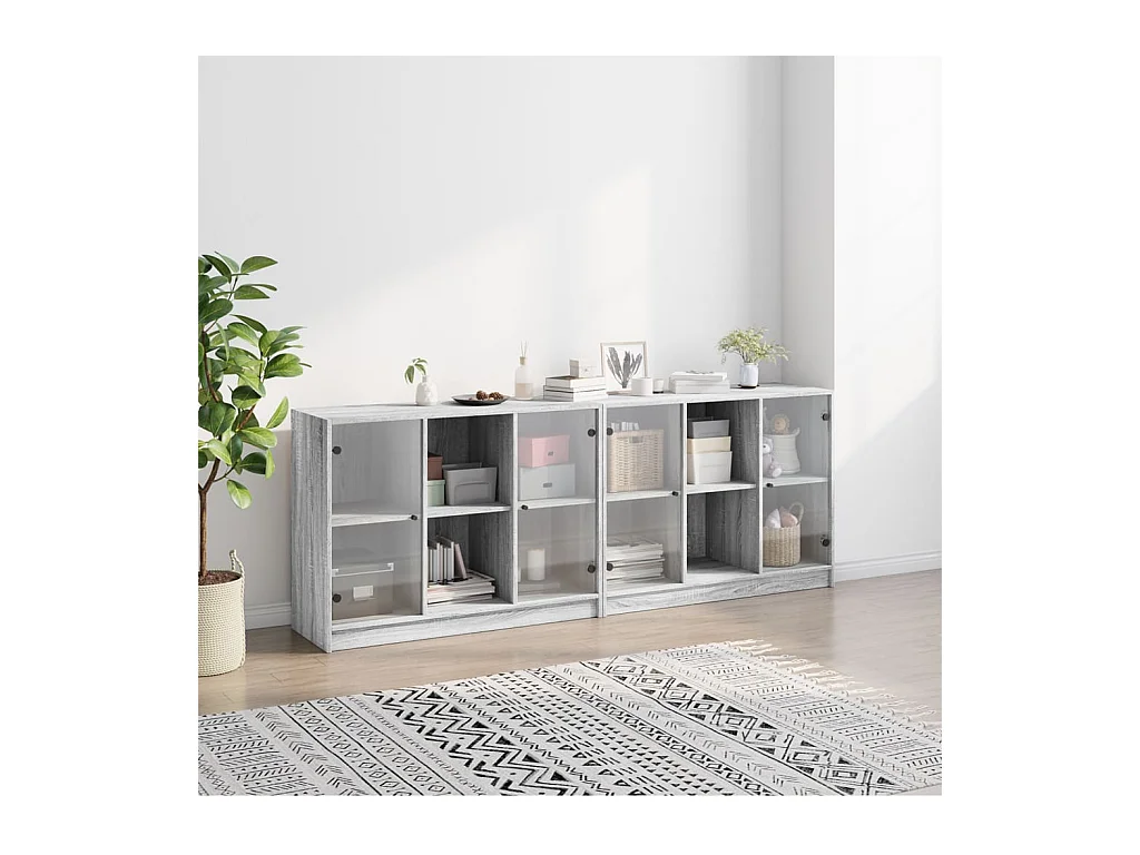 Bibliothèque | Etagère de rangement | Meuble de rangement avec portes sonoma gris 204x37x75 cm