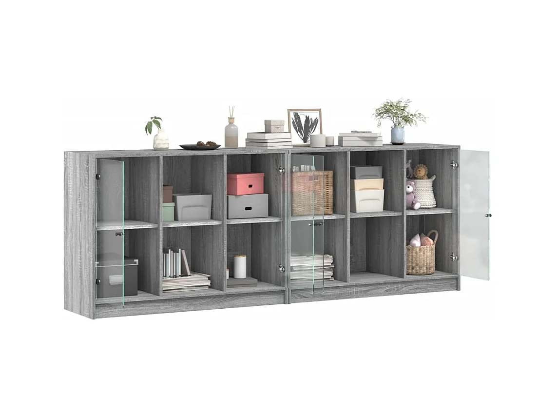 Bibliothèque | Etagère de rangement | Meuble de rangement avec portes sonoma gris 204x37x75 cm