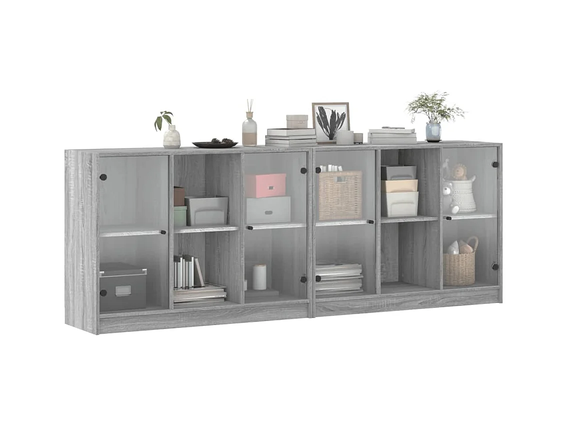 Bibliothèque | Etagère de rangement | Meuble de rangement avec portes sonoma gris 204x37x75 cm